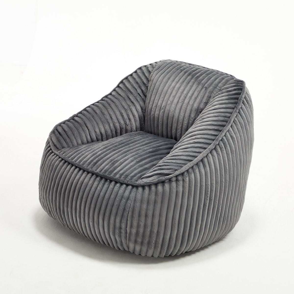 Zitzak met memoryschuimvulling, gestreepte bubbelpluche, pluizig, knus, gezellige sofa voor woonkamer, appartementen en studentenkamers- Donkergrijs