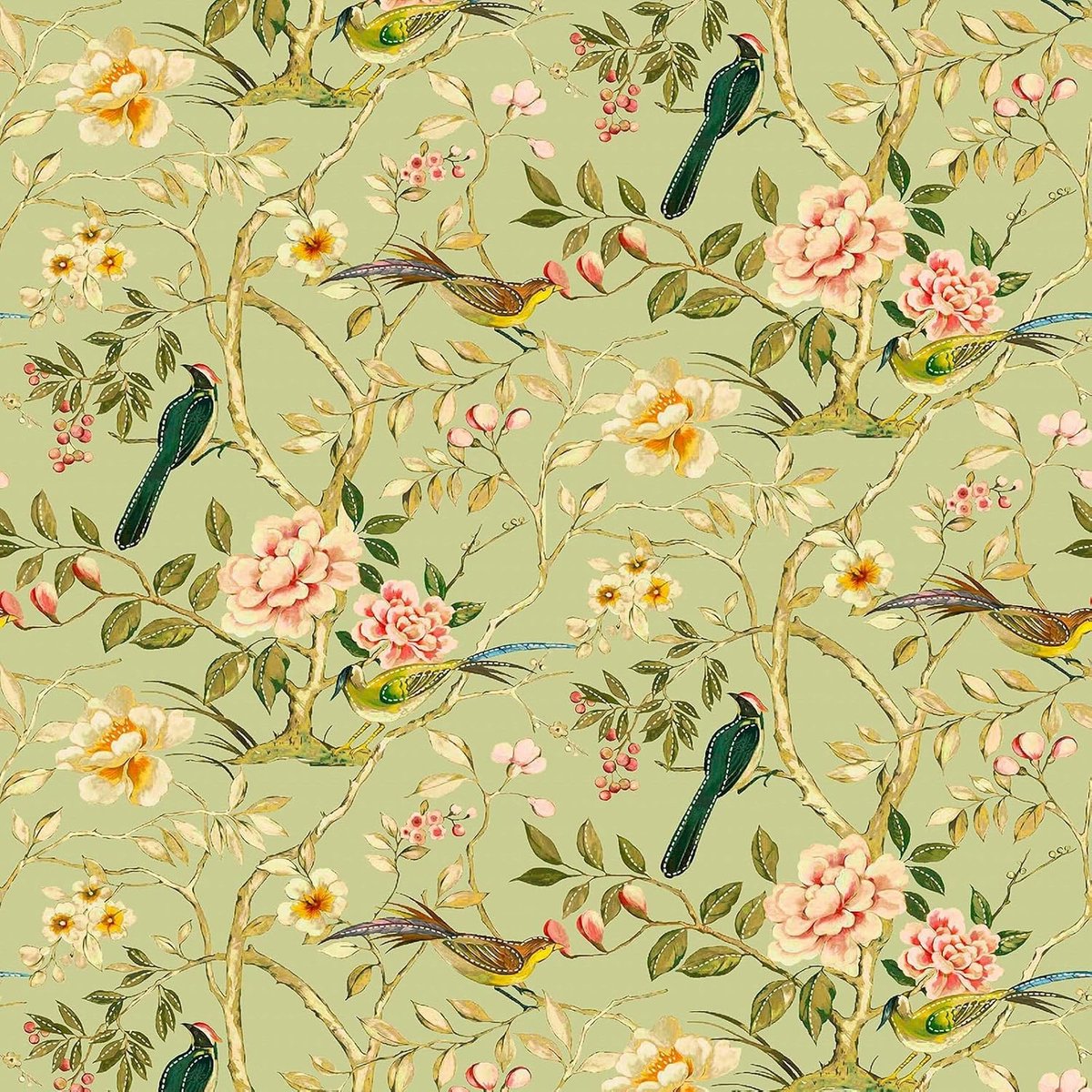 Chinoiserie Vogel Bloemen Behang Zelfklevend Contactpapier voor Meubels 44.5cm x 200cm Vintage Wanddecoratie voor Woonkamer, Hal en Kasten met Plakfolie