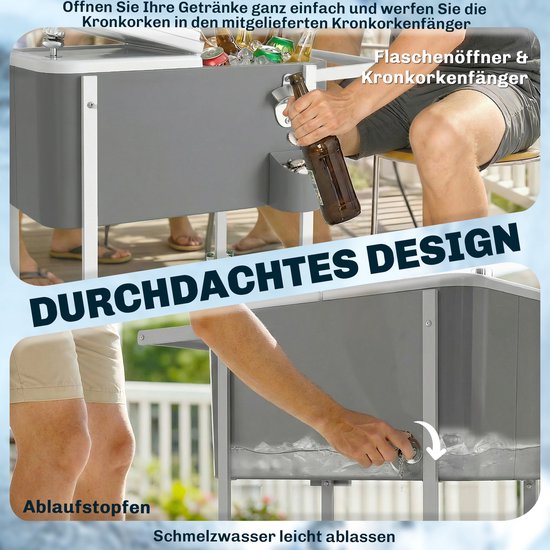 Outsunny Buitenkoeler-Kunststof, Staal-84L x 38B x 83H cm-Grijs van Outsunny — afbeelding 3