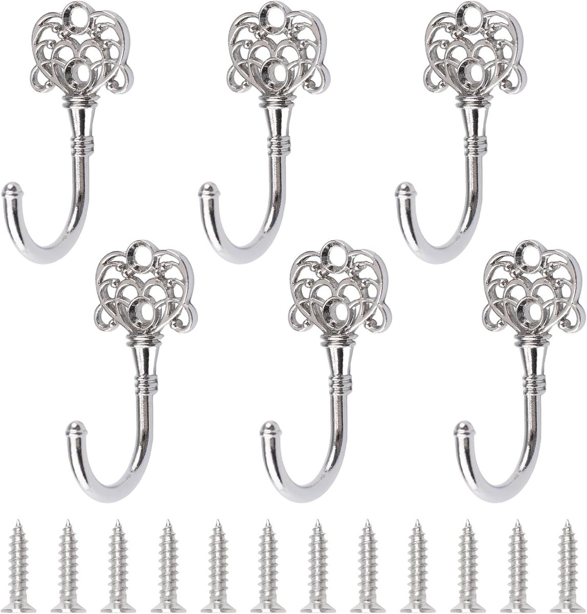 Zware Muurhaken van Antiek Zink, 6 Stuks voor Sleutels, Kleding, Hoeden en Decoratie in Huis en Keuken