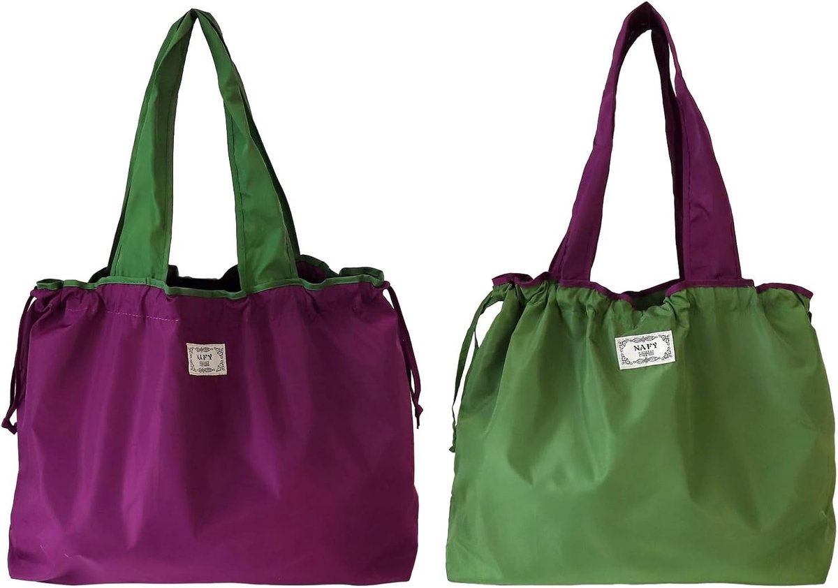 Set van 2 Grote Vouwbare Winkeltassen, Scheurbestendig Polyester, Paars en Groengrijs, 52 x 42 cm, Maximaal Draagvermogen 15 kg, Herbruikbaar en Duurzaam