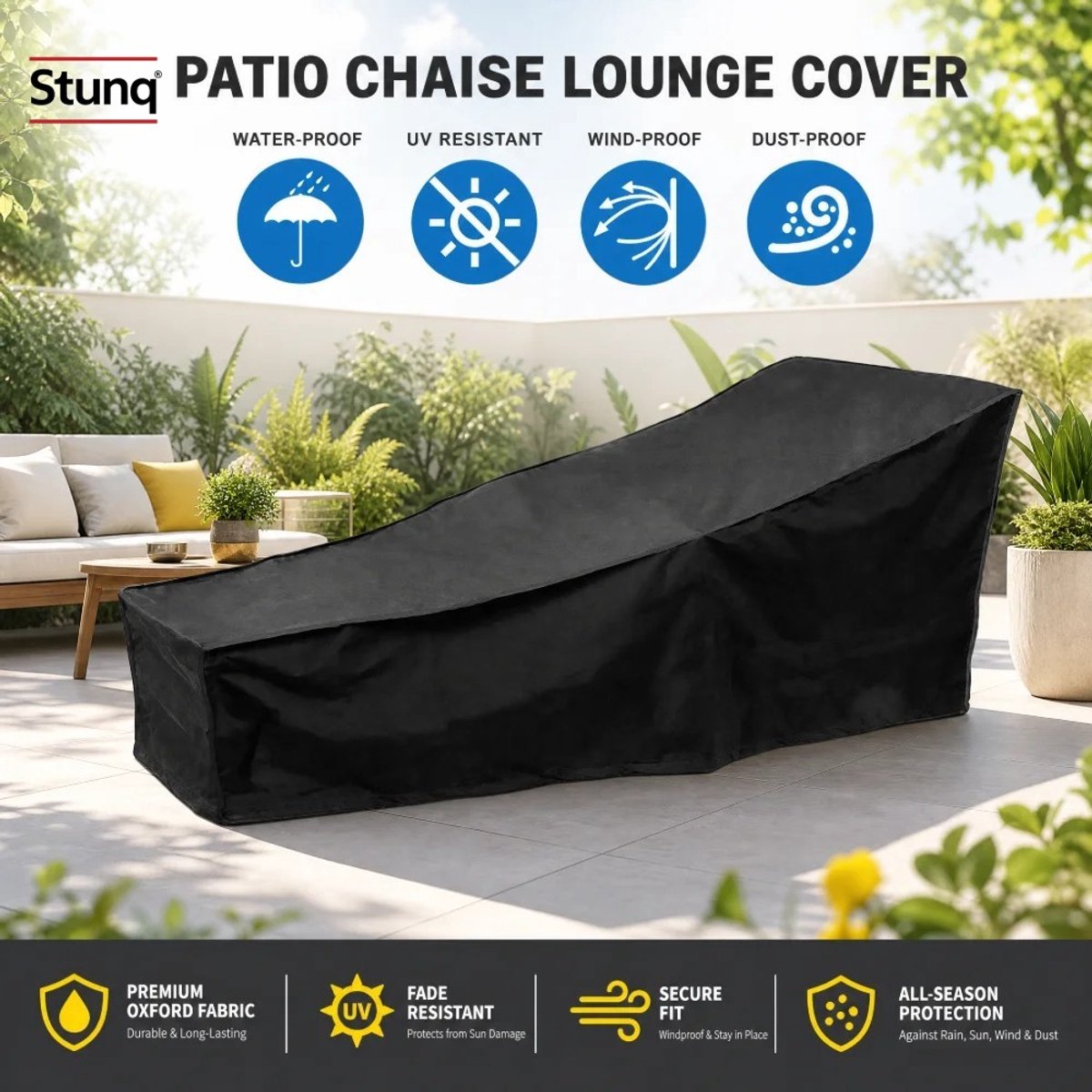 Stunq Buitenbankhoes voor Ligbed 210x75x80/40 cm Oxford-stof Zwart