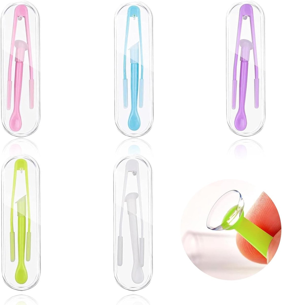 Set van 5 Contactlenzen Pincetten, Hulp bij Invoeren en Verwijderen van Contactlenzen, Draagbare Tool met Opbergdoos voor Veilig Gebruik