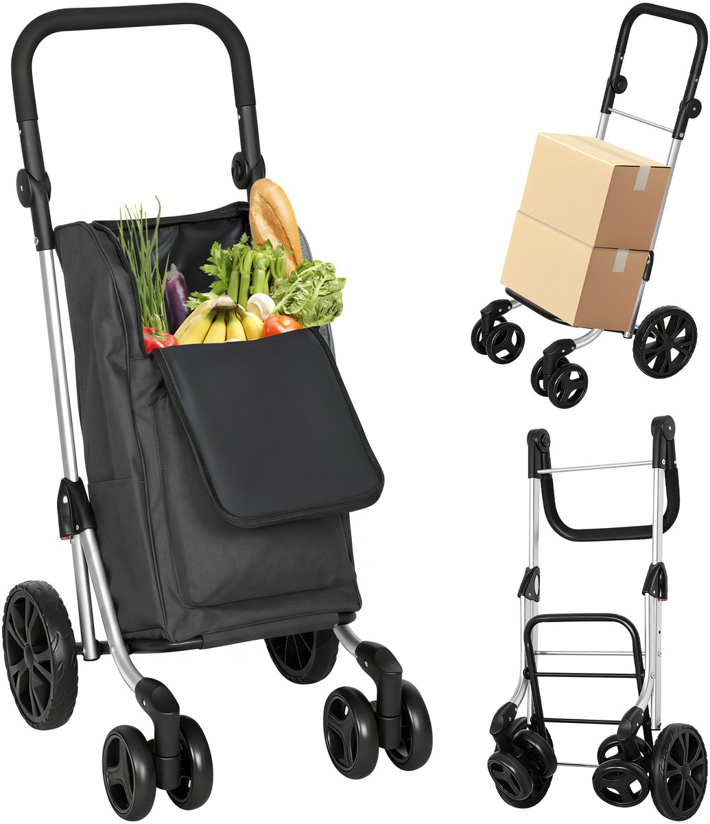 HOMCOM Shopping Cart-Oxfordstoff, Aluminium-58L x 44B x 100H cm-Dunkelgrau