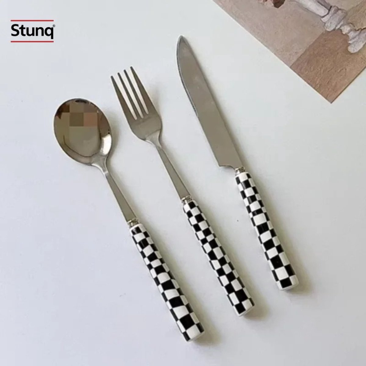 Stunq® 3-delige bestekset met dambord handvatten