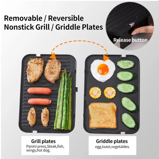 Grillapparaat - Digitaal Grillplaat - Grillpan - Tosti-ijzer - Optioneel wafelijzerplaten - Geschikt voor panini, barbecue etc. - Zwart — afbeelding 4