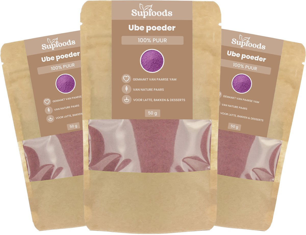 Ube poeder 100% puur - 4 x 50 g - Filipijnse paarse yam (Dioscorea alata) - Ongezoet - Voor latte en bakken