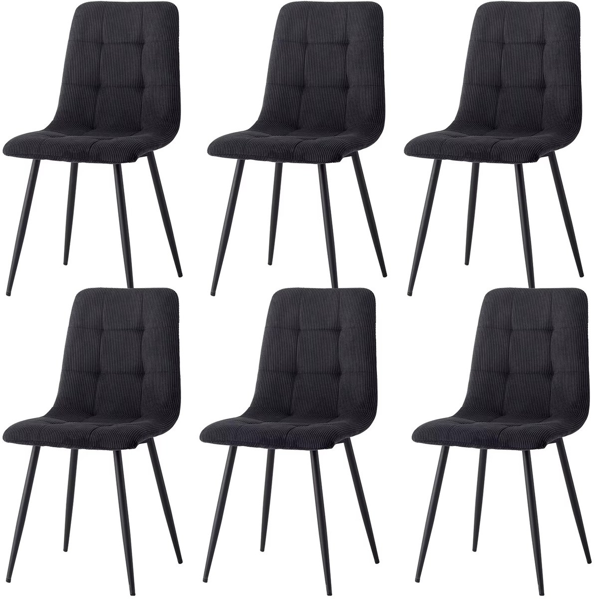 Whoopr® Set van 6 Fluwelen Eetkamerstoelen – Moderne Gestoffeerde Keukenstoelen met Metalen Poten – Minimalistische Design Stoelen voor Eetkamer, Woonkamer & Kantoor Zwart
