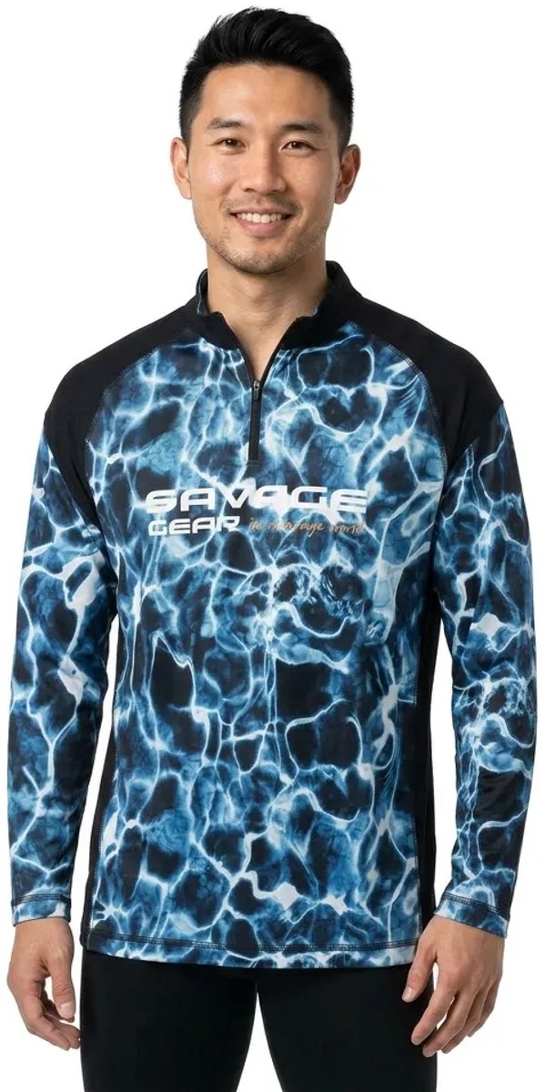 Savage Gear Marine Uv-werende Langarm T-shirt Blauw 2XL Man
