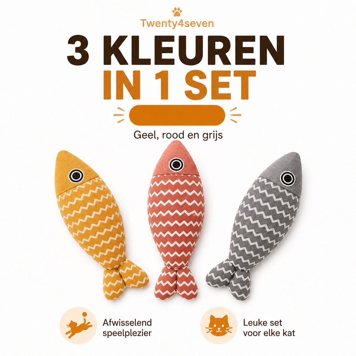 Twenty4seven® Kattenspeelgoed Vissen 3 Stuks - Kattenspeeltjes met Catnip & Kattenkruid - Interactief voor Katten & Kittens thumbnail 3