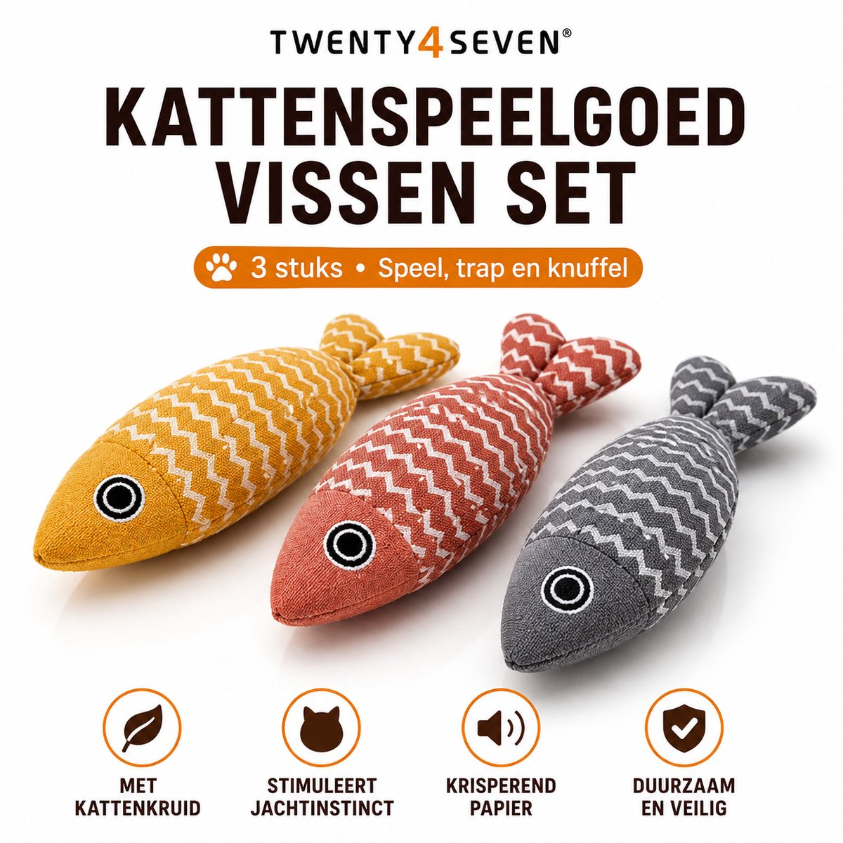 Twenty4seven® Kattenspeelgoed Vissen 3 Stuks - Kattenspeeltjes met Catnip & Kattenkruid - Interactief voor Katten & Kittens thumbnail 4