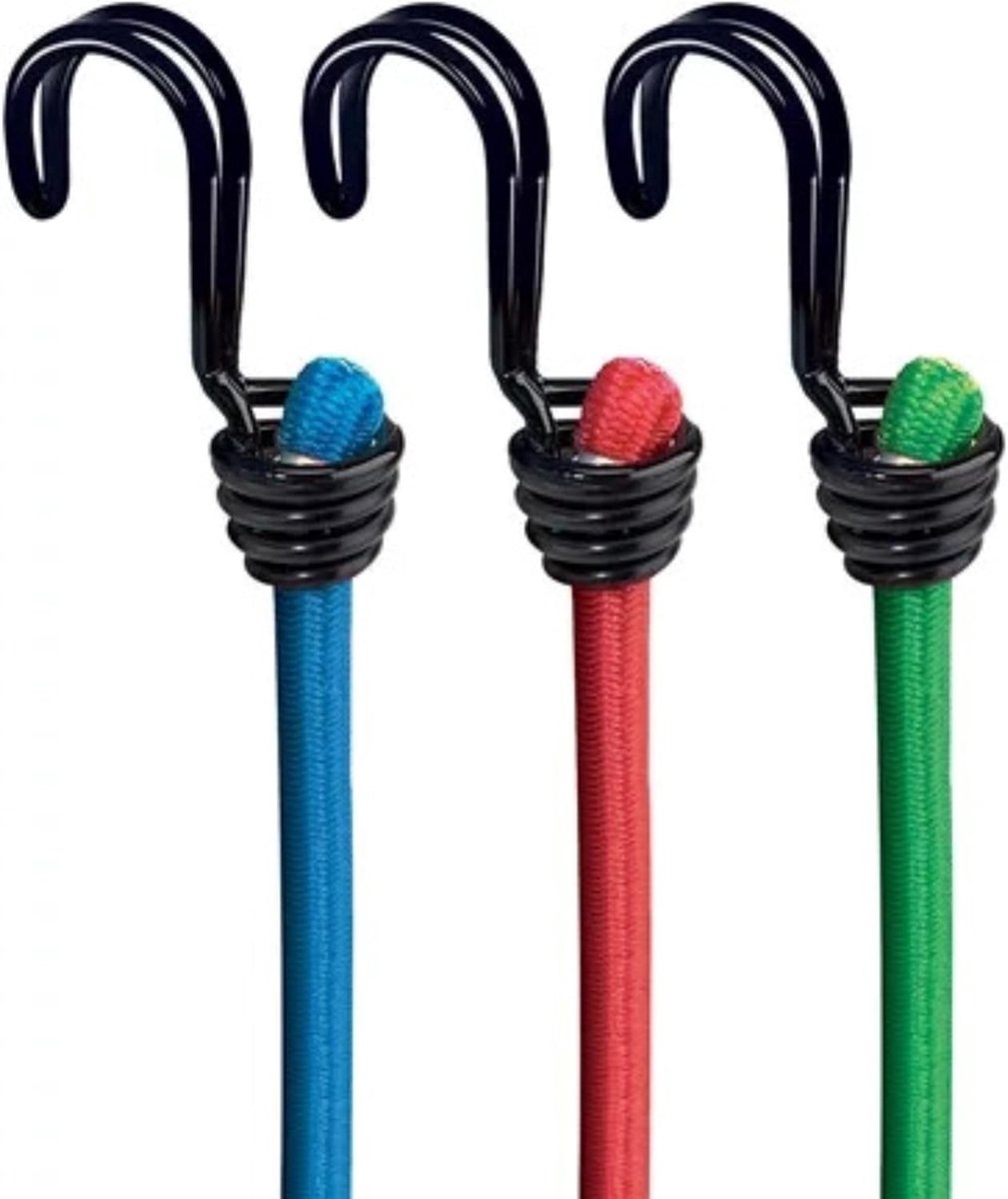 Fiets sleeptouw - Zwart - Set van 3 Elastische Spanners met Haken - 60 cm - Voor Lading Beveiliging en Transport