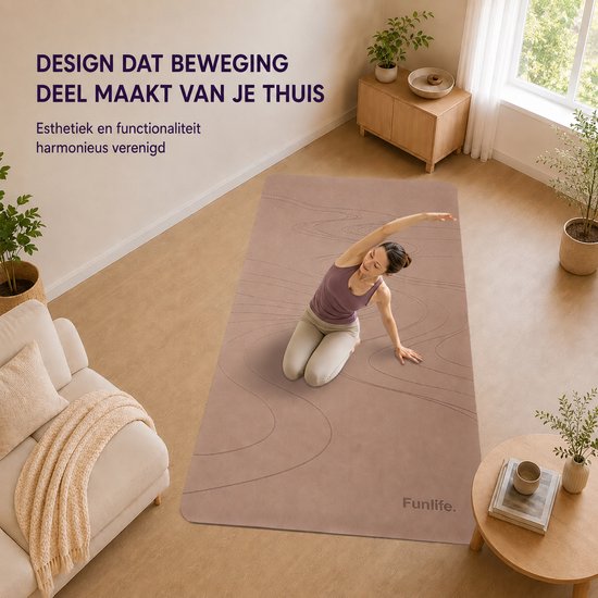FunLife Extra Brede Yogamat 183 x 80 cm - 8 mm TPE Fitnessmat Antislip - Sportmat voor Yoga, Pilates en Thuisfitness - Met Draagriem - Karamelbruin — afbeelding 3
