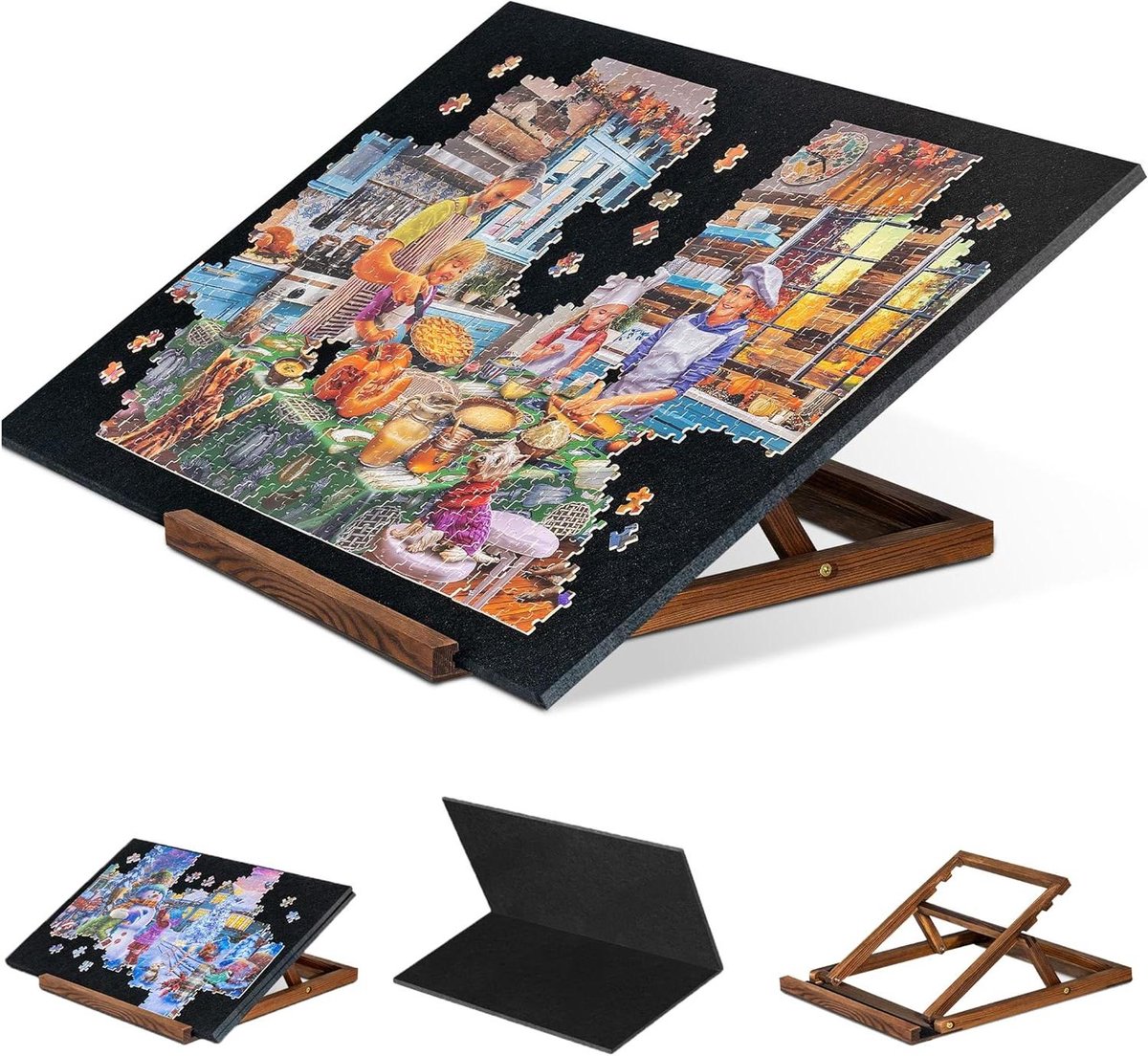 Opvouwbaar Puzzelbord - Puzzeltafel Koffer - Puzzels Maken - Inclusief Verstelbare Standaard - 78 x 57 cm - Zwart