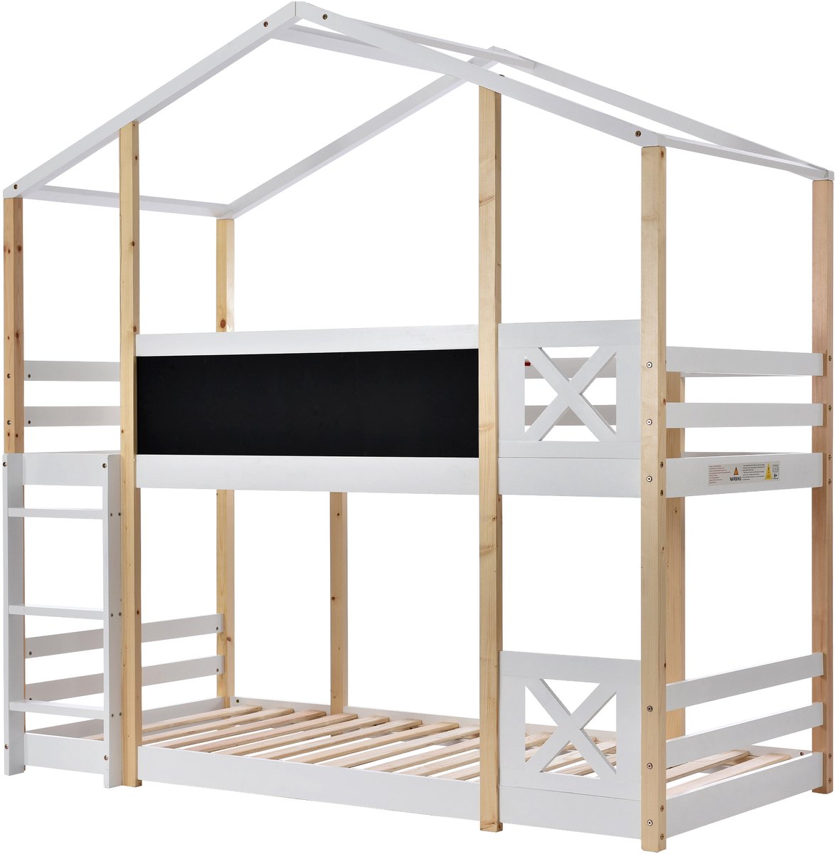 MUVANO Boomhutbed 90x200 - Hoogslaper met ladder - Houten kinderbed - 90x200 cm - Met krijtbord - Kinderkamer Natuur en Wit