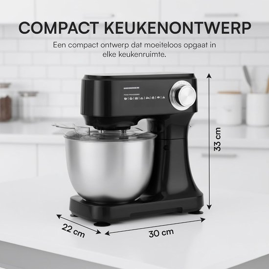 Planetaire Mixer - Keukenmachine Deegmixer - Beslag Maken - 12 Snelheden - 3.5 L - Zwart — afbeelding 4