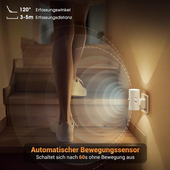 Nachtlampje met Sensor - Stopcontact lampje - Oriëntatie in donker - Instelbare helderheid - 100 Lumen - Wit — afbeelding 3