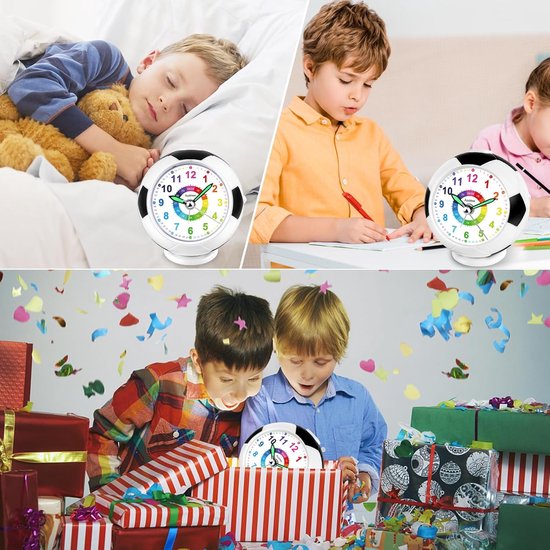 Kinderwekker Voetbal - Analoge Wekker Kinderen - Klok Leren Kijken - Stille Tikkende Wijzers - 10 cm Hoog - Wit — afbeelding 3