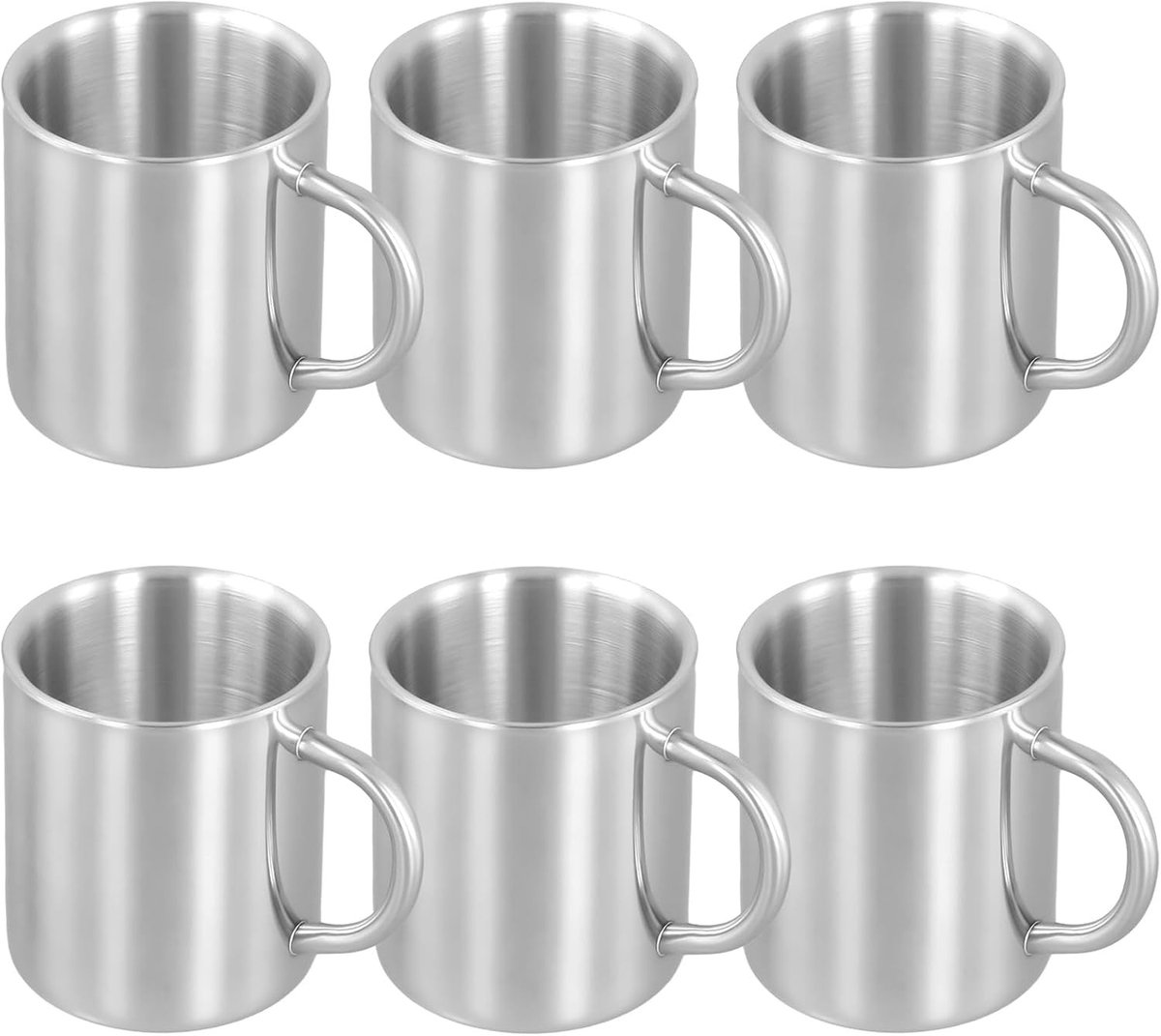6 Pack 300ml RVS Thermosbekers met Handvat, Ideaal voor Koffie, Thee, Kamperen en Buitenshuis Gebruik
