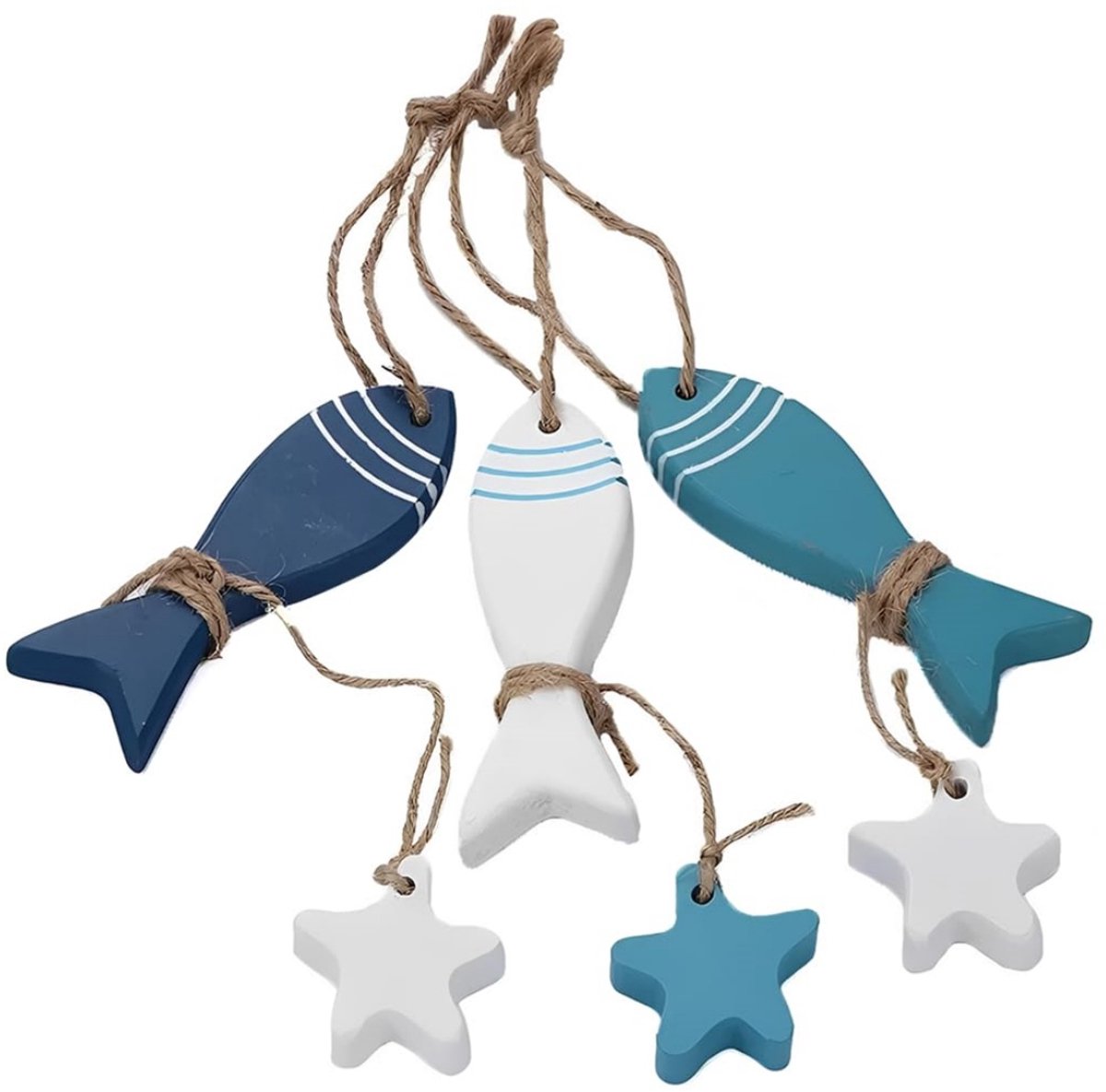 Houten Vis Wanddecoratie - Maritieme Houten Ornamenten - Decoratieve Hangers - Unieke Visvorm Design - Weerbestendig Voor Binnen En Buiten - Natuurlijk Handgemaakt Hout - Mediterrane Herringbone Stijl - Sfeervolle Vakantie Atmosfecre - 3 Stuks