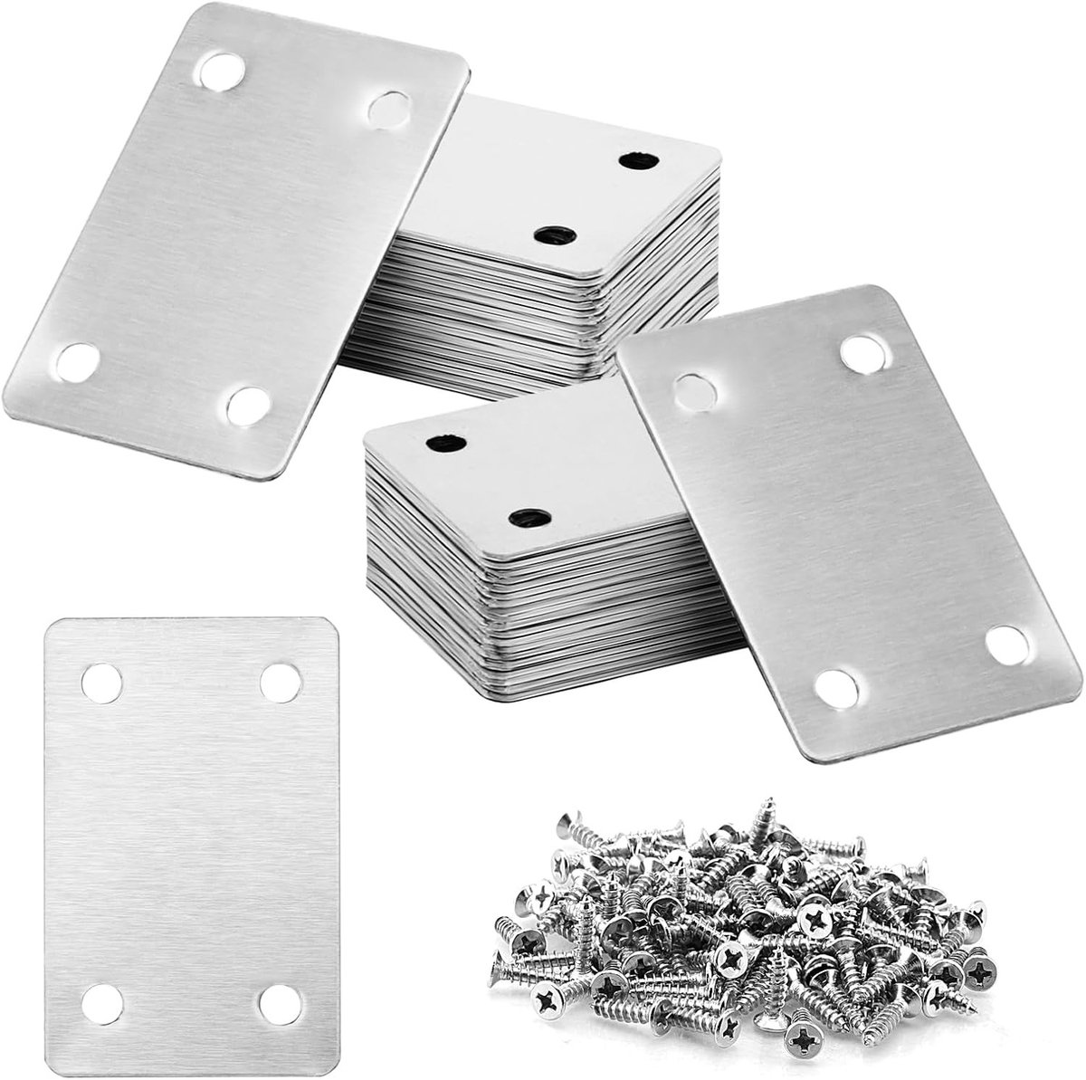 40 Stuks 60x38mm Platte Reparatieplaten van RVS, Stevige Beugels voor Meubelherstel met 160 Schroeven en Bevestigingsgaten