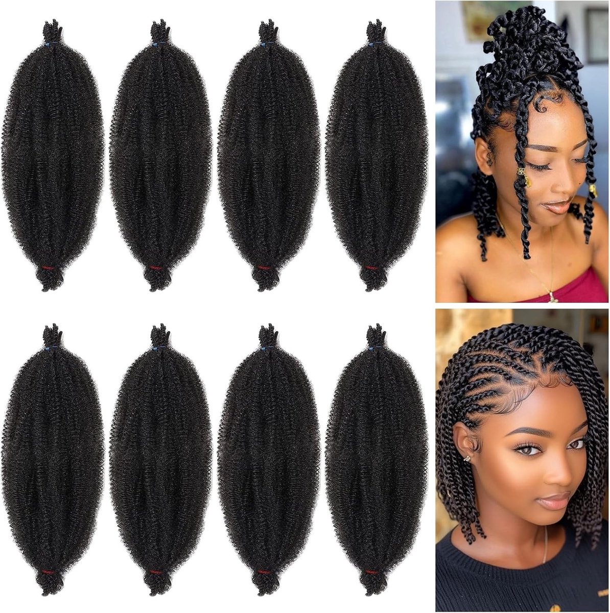 Zachte Afro Marley Locs Haartwists, Vooraf Gescheiden Spring Twist Haar voor Locs, Kralen en Krullend Haar voor Vrouwen - 30 cm (Verpakking van 8)