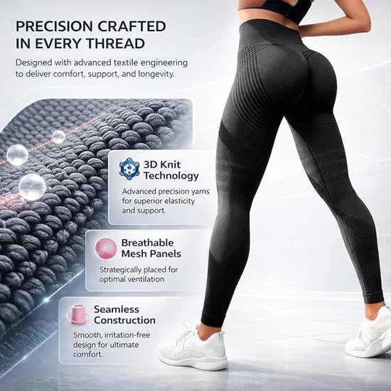 Deze compressielegging voor dames heeft een anti-cellulitiswerking, 3D-technologie, een hoge taille. De legging is ontworpen om je figuur te vormen en is geschikt voor hardlopen, fitness en yoga - grijs XXL. — afbeelding 5