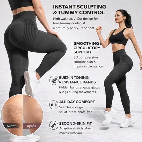 Deze compressielegging voor dames heeft een anti-cellulitiswerking, 3D-technologie, een hoge taille, een liftend effect en naadloze weerstandsbanden. De legging is ontworpen om je figuur te vormen en is geschikt voor, fitness en yoga - Zwart XXXL. van Adidas — afbeelding 5