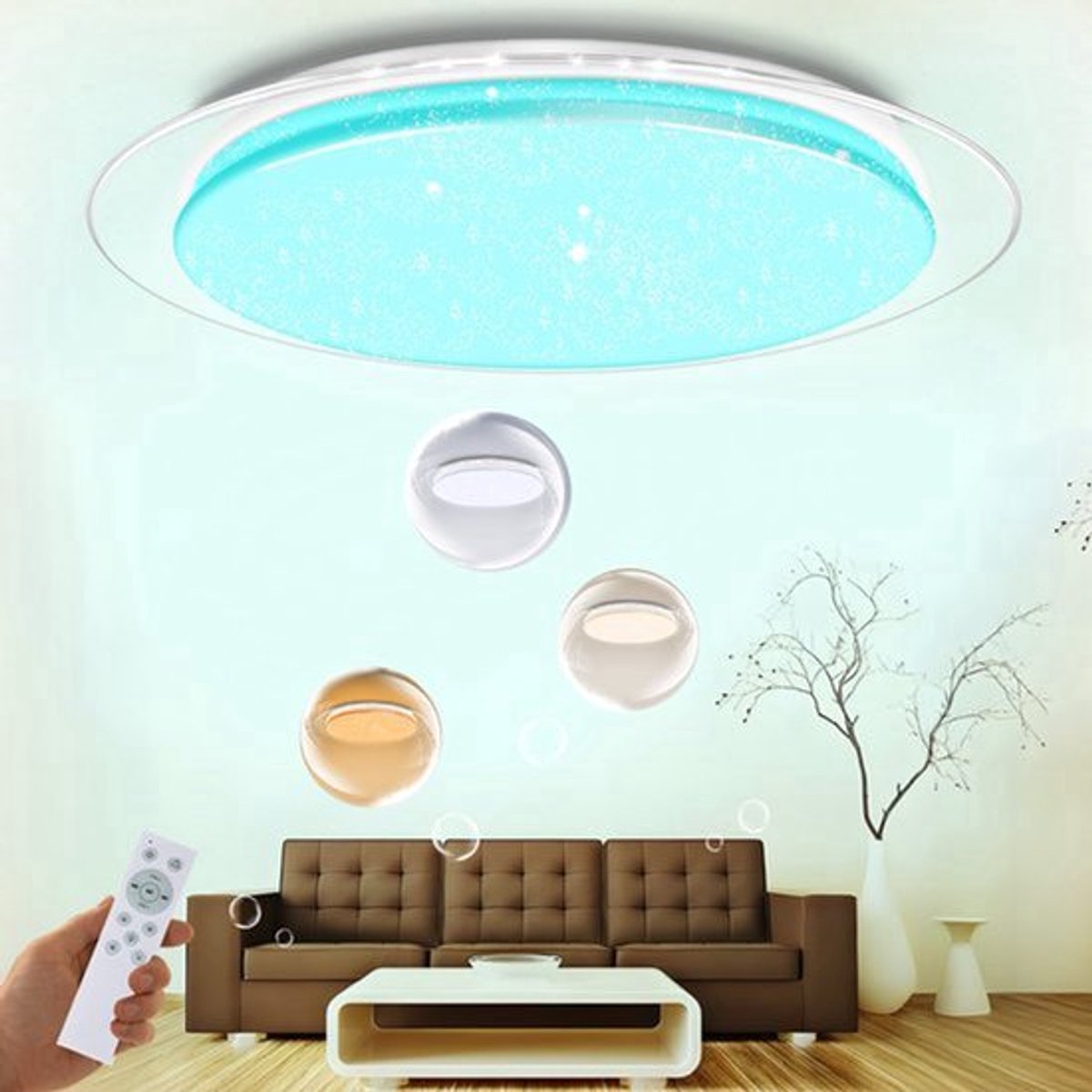 Plafondlamp Met Bluetooth-Luidspreker - Dimbaar RGB & Kleurverlichting - 40W - 40CM - Wit - Voor Slaapkamer En Keuken
