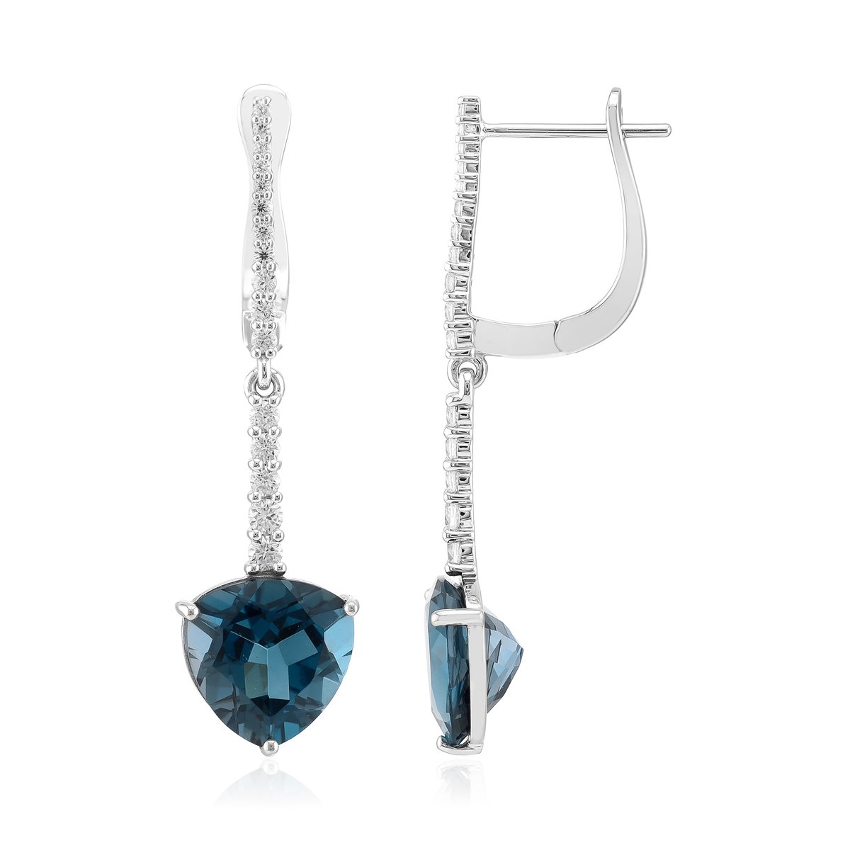 Cavill - Zilveren Oorbellen 925 Sterling Zilver - 7.56 ct Triljant London Blauwe Topaas - 0.6 ct Zirkonia Accenten - Handgemaakt Elegant 39 mm