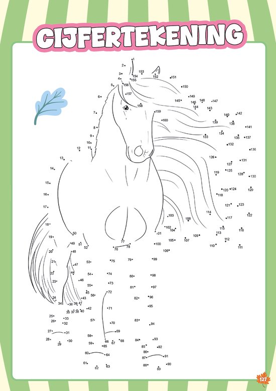 Een paardenhoofd getekend met stippen en nummers.