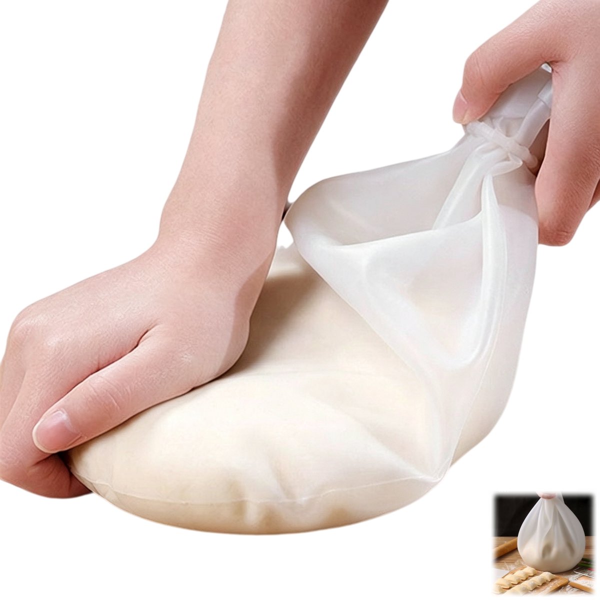1 stuk - siliconen deegknederzak - mengzak - verdikte deegzak - voedselveilig - siliconen - inclusief sluitband 18 cm - 26 cm x 36 cm, capaciteit 3 kg bloem - voor thuis bakken, keuken - wit