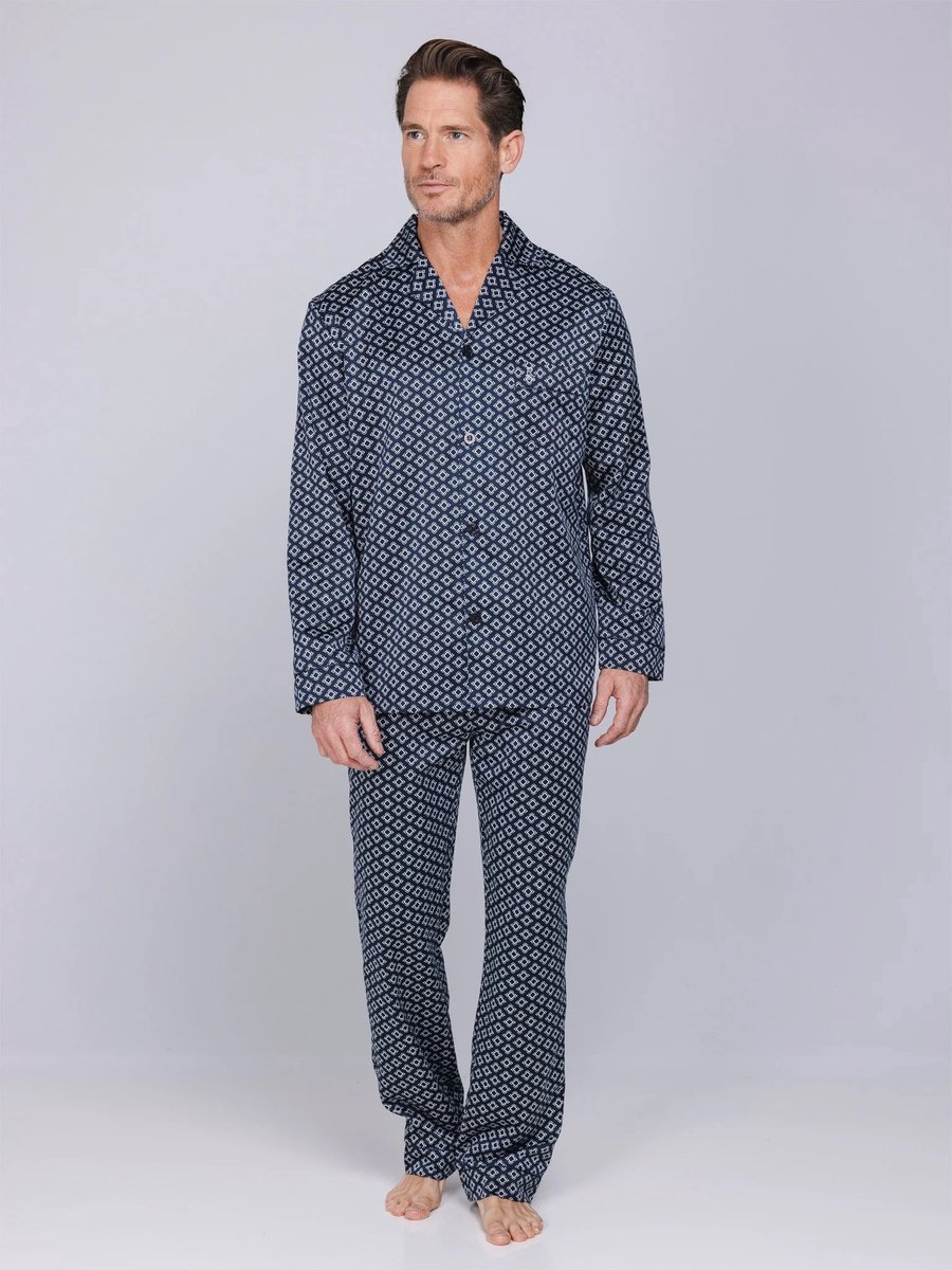 Satijnen heren doorknoop pyjama donkerblauw Robson Blauw man 52