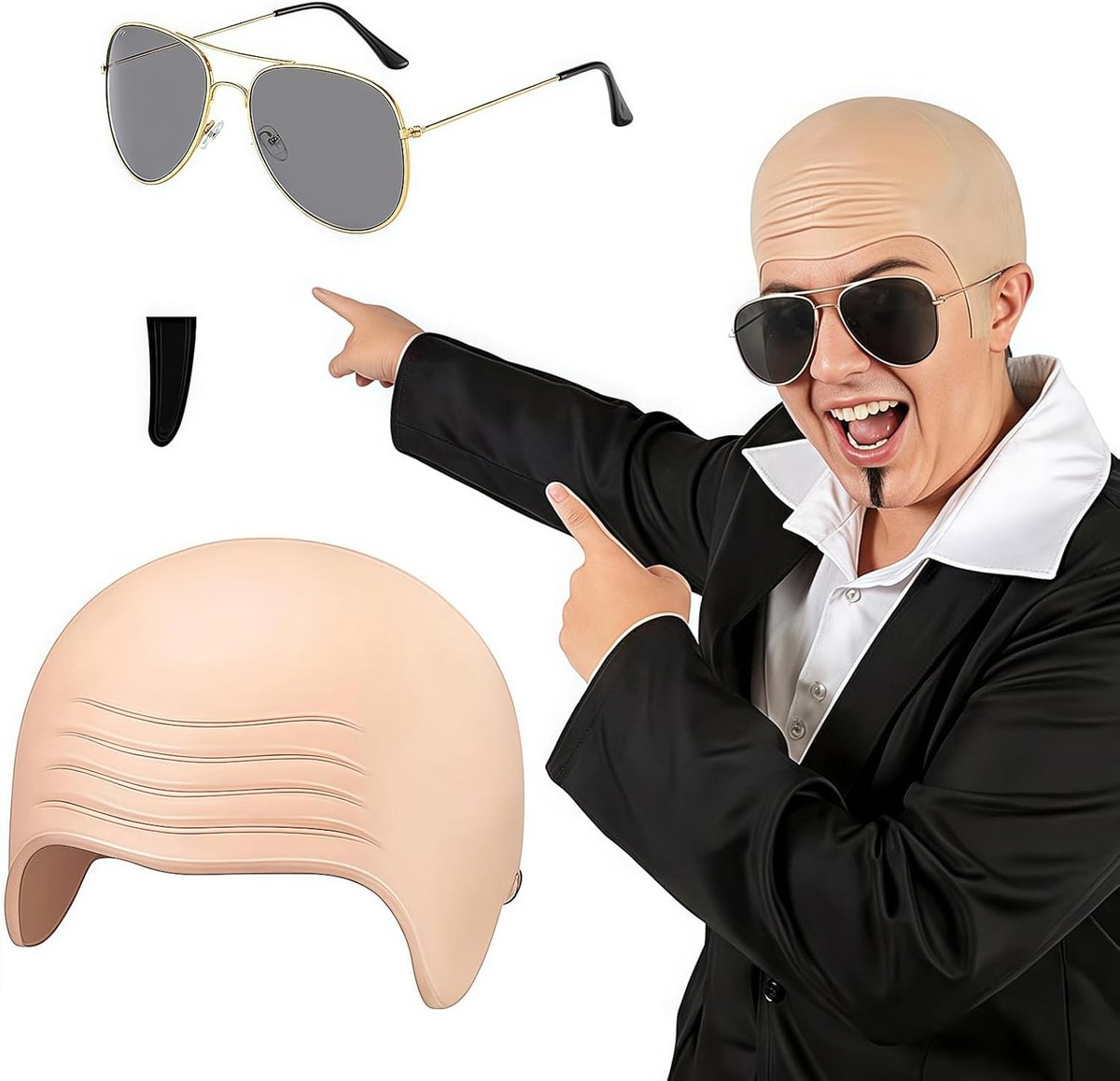 3-delige kattenset van latex voor cosplay, carnaval en Halloween, ademend en comfortabel met realistische details zoals kaalheid en dikke baard