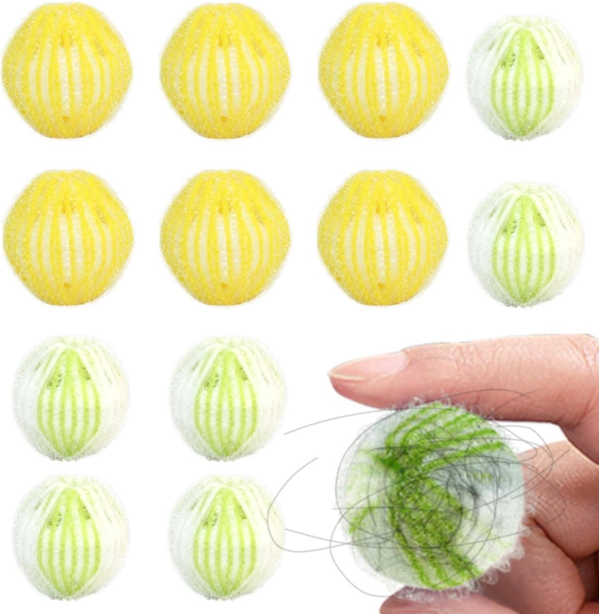 Herbruikbare haarvangers voor wasmachine - 12 stuks katoenen pompons, ideaal voor het vangen van haar en pluizen tijdens het wassen en drogen