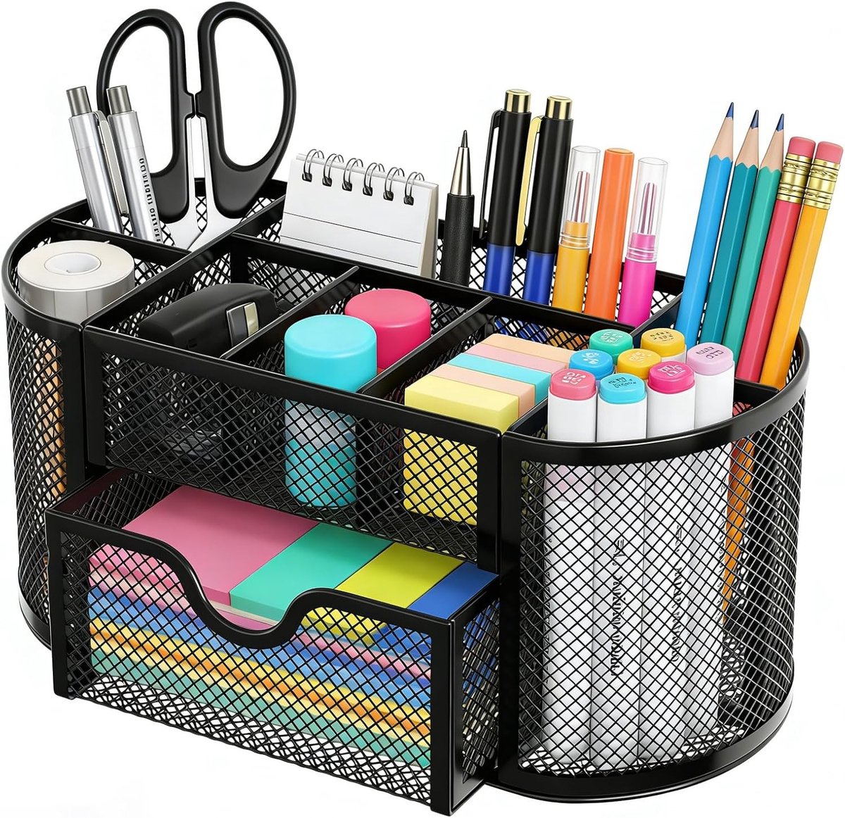 Multifunctionele Zwarte Desk Organizer met Lade, Ideaal voor Pennen, Notities en Kantoorbenodigdheden