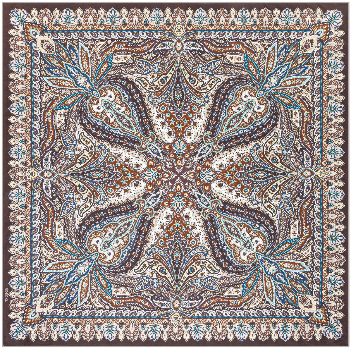 ROECKL sjaal Flourishing Paisley 90x90 Multi Coffee veelkleurig
