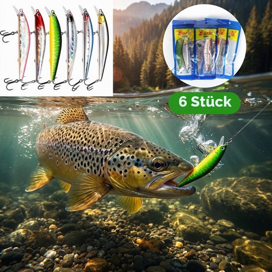 Kunstaas Set - 6-delig - Levensechte Swimbait Wobblers - voor Snoekbaars, Baars, Forel en Roofvissen - voor Zoet- en Zoutwater — afbeelding 2