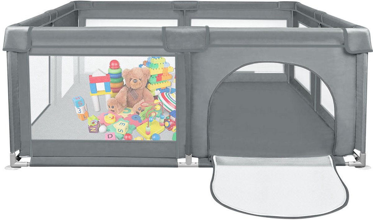 PIPIPOXER Baby Grondbox – Babybox 120x120 cm - Speelmat –Kinderbox - Speelbox– Inclusief Speelmat & 50 Speelballen- Kruipbox Playpen - Basket – Donkergrijs