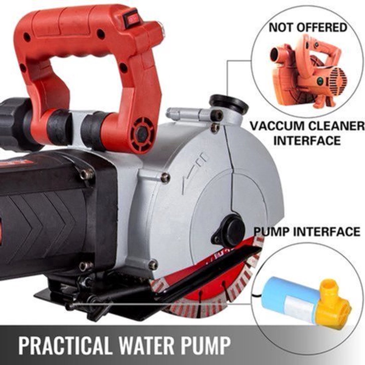 Muurfrees - Beton Cutter - 6500RPM - Steenzaag - Groefsnijmachine - Power Tools Set - 4800W - met 133mm Cirkelzaagbladen - Stofafzuiging - Slijpschijven - Multi-purpose Use - Zwartoranje