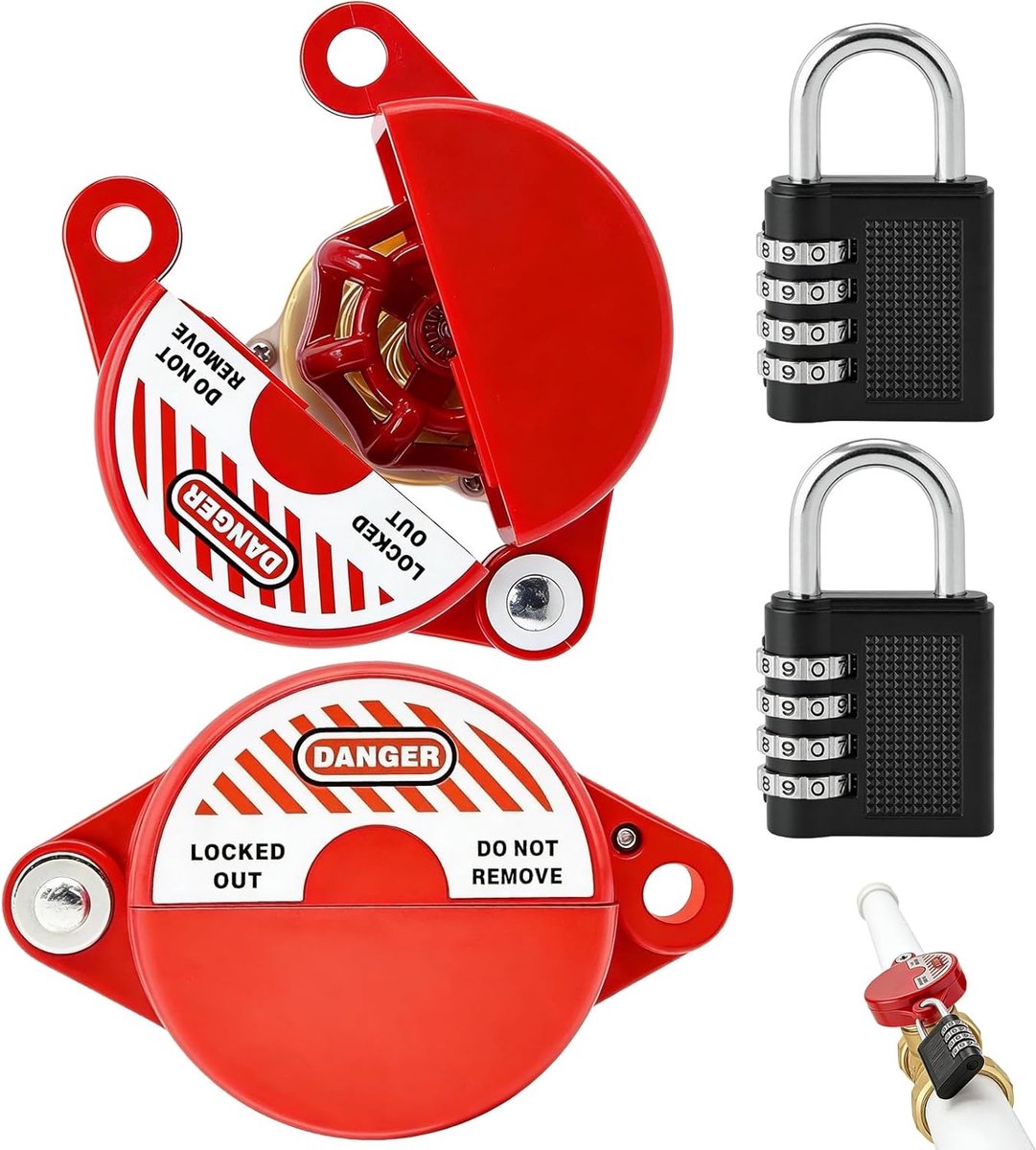 Lockout tagout set - Ventielvergrendeling - Rood/Zwart - Vergrendelingssysteem voor 25-64 mm Ventielen - Veiligheid voor Gas en Water