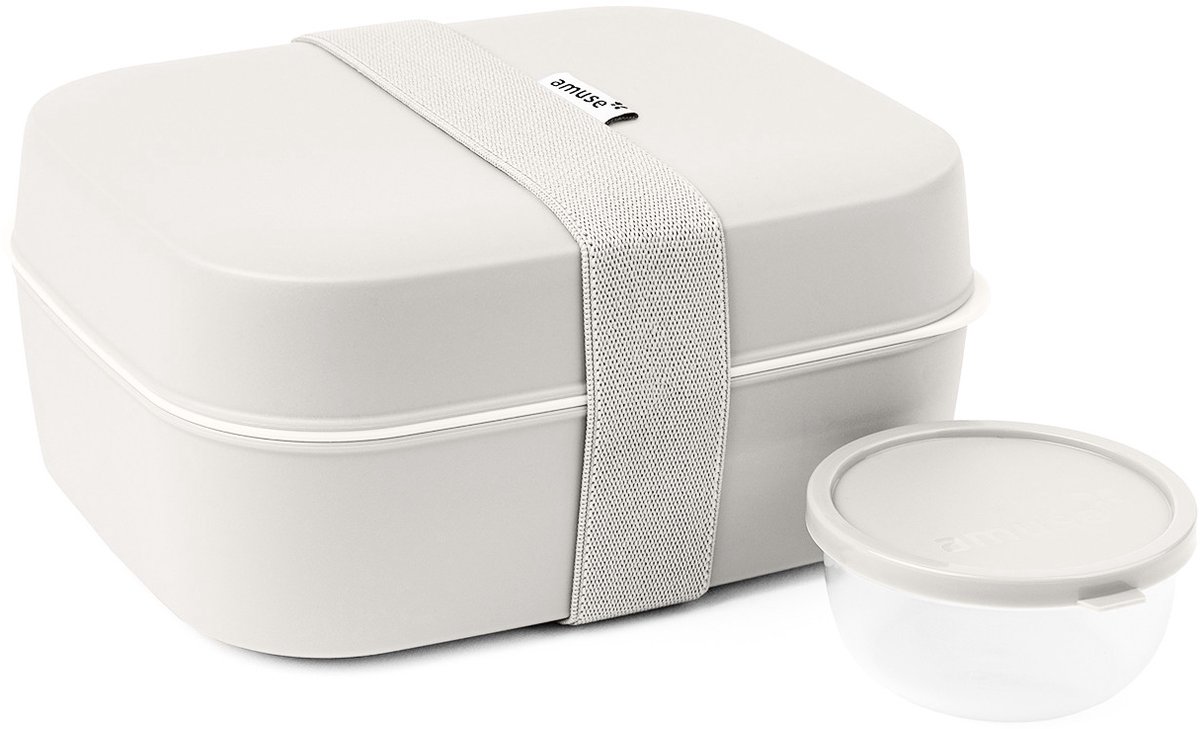 Amuse Bento Lunchbox 3-in-1 Oat - Brooddoos met elastiek en lekvrij sauspotje - Broodtrommel - BPA-vrij - Beige - 900ml + 600ml + 85ml