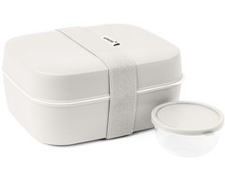Amuse Bento Lunchbox 3-in-1 Oat - Brooddoos met elastiek en lekvrij sauspotje - Broodtrommel - BPA-vrij - Beige - 900ml + 600ml + 85ml