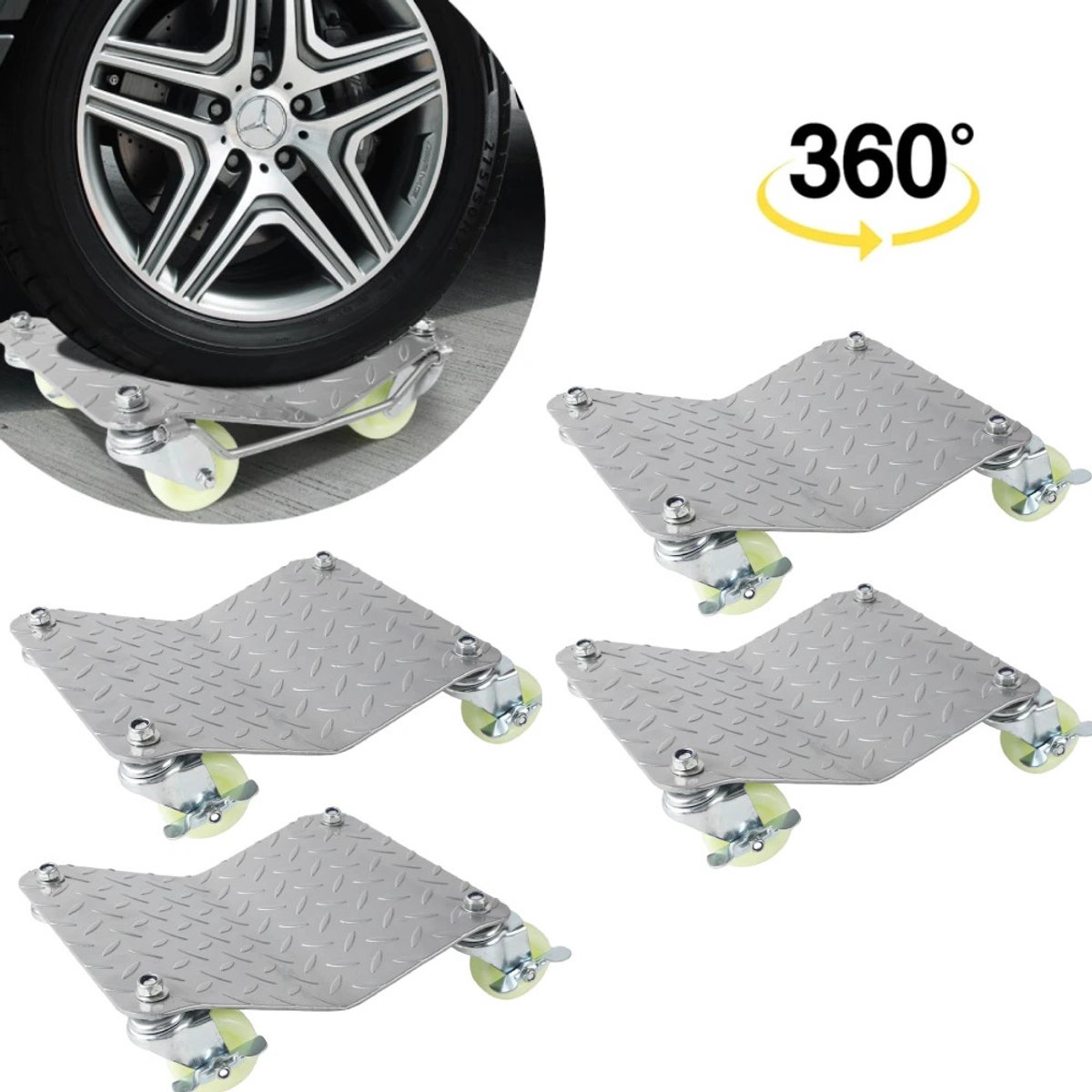Gudalio Transportroller - Transport Dolly - Autoverplaatsers - voor Autobanden - Meubelroller - 4 Delig - 4 Zwenkwielen - Staal