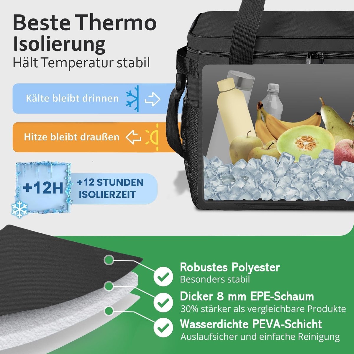Opvouwbare Koeltas - Zwart - 30 Liter - Waterdicht en Geïsoleerd - Voor Picknicken en Boodschappen