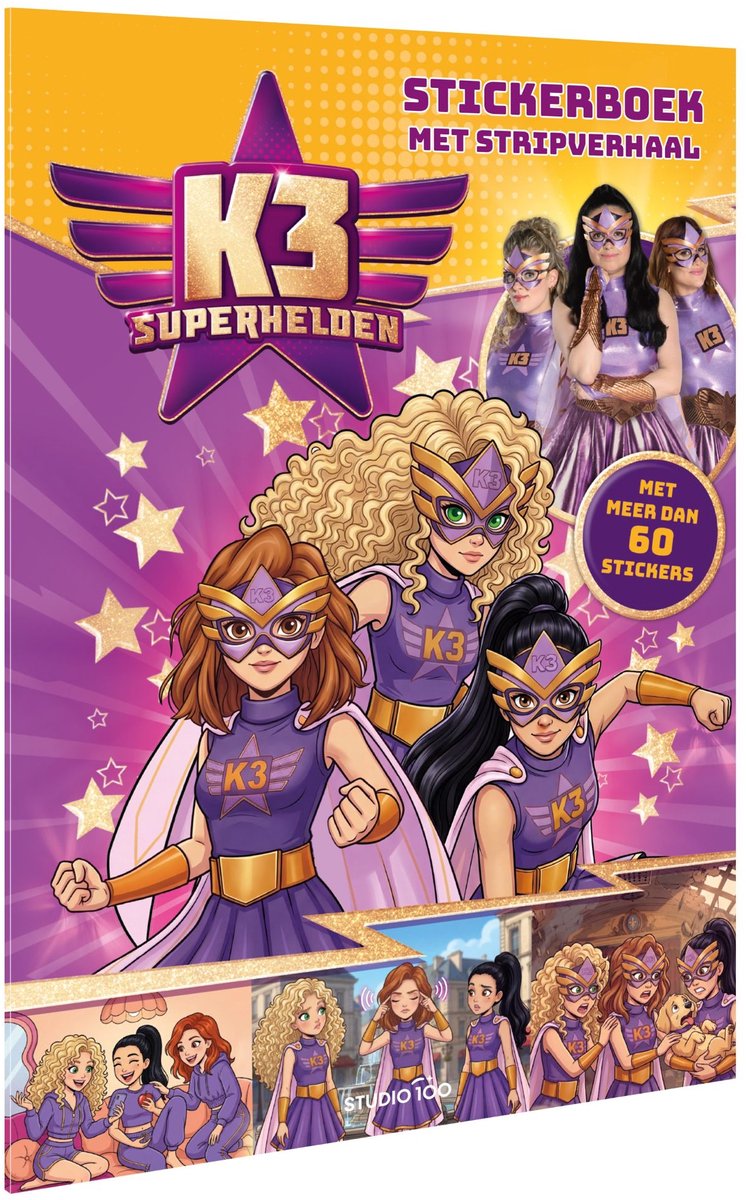 K3 - Stickerboek - Superhelden - Meer dan 60 coole stickers - Inclusief leuke puzzels, opdrachten en stripverhaal — cadeau in Spellen & Speelgoed - foto 4