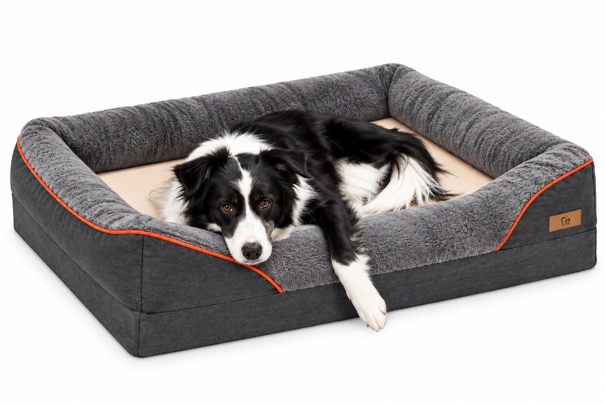 VILIMA - Hondenmand - Hondenmand groot - Orthopedische hondenmand - Waterafstotend - Afneembare hoes - Grijs - XL 97x72x29.5 cm