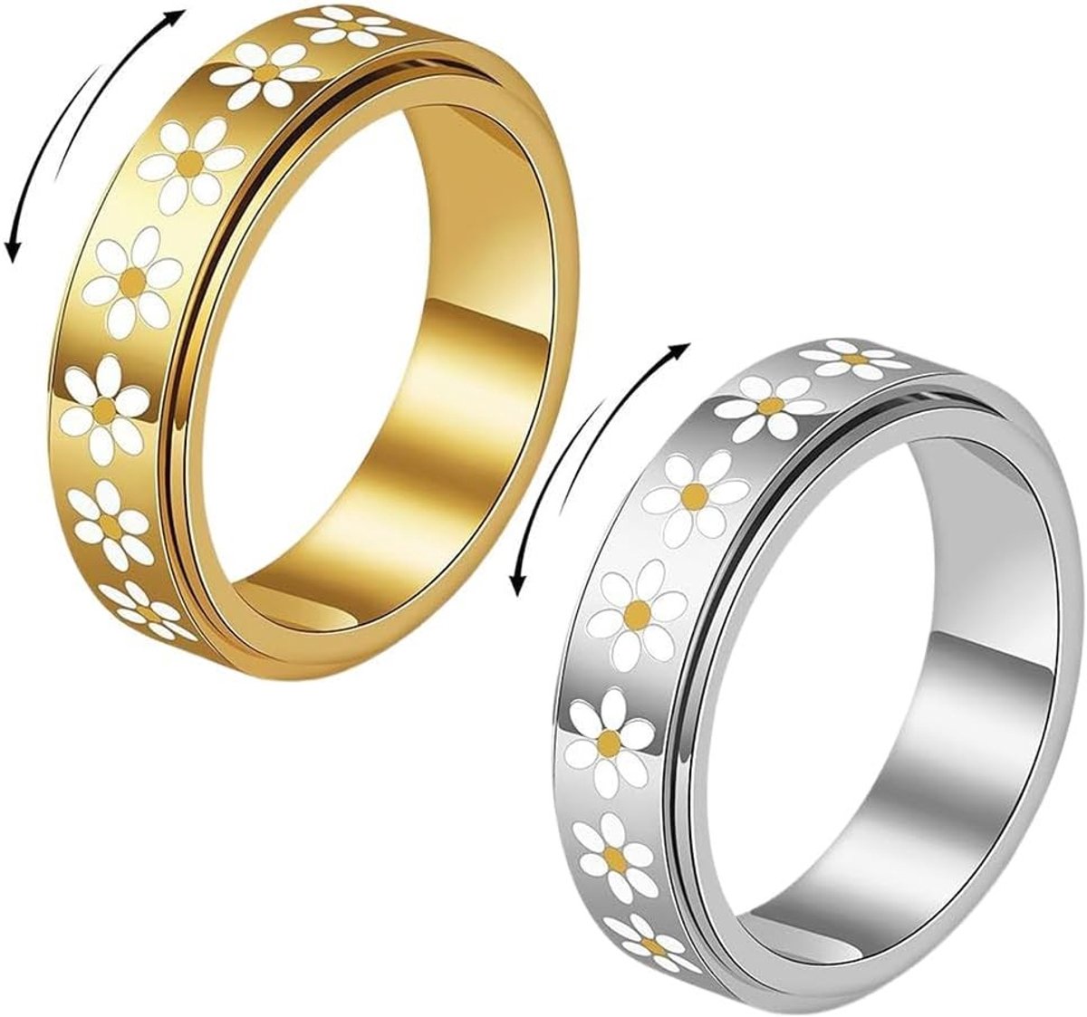 Brede Band Bloemenpatroon Ringenset voor Dames - Draairingen en Stapelringen voor Feest en Verloving Sieraden