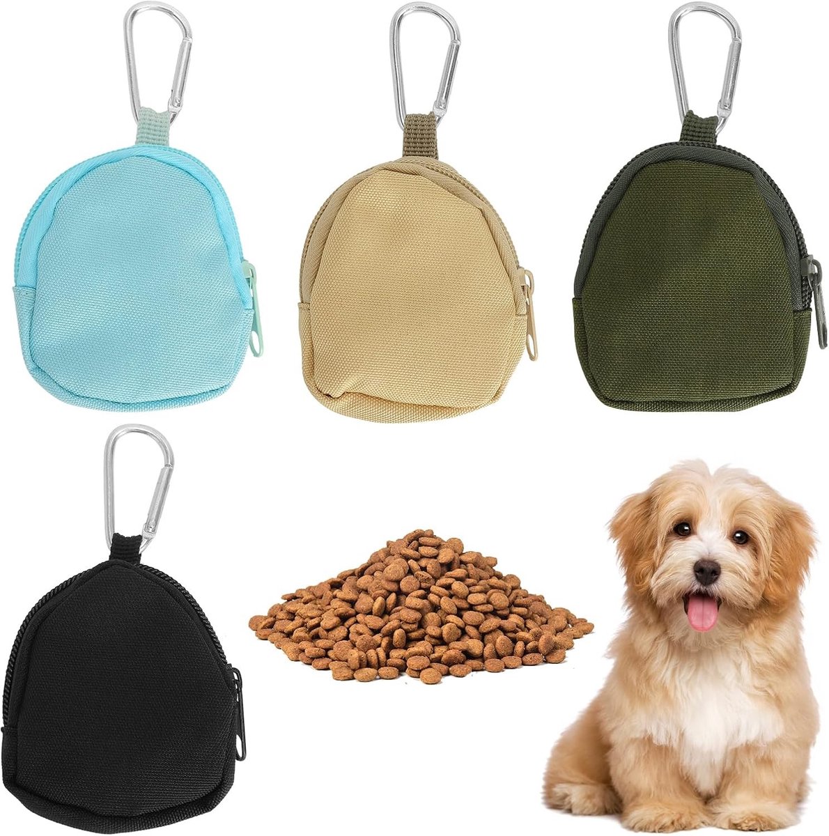 Waterdichte Honden Snacktassen - 4 Stuks, Handige Tas met Carabiner voor Buiten, Ideaal voor Training en Wandelen