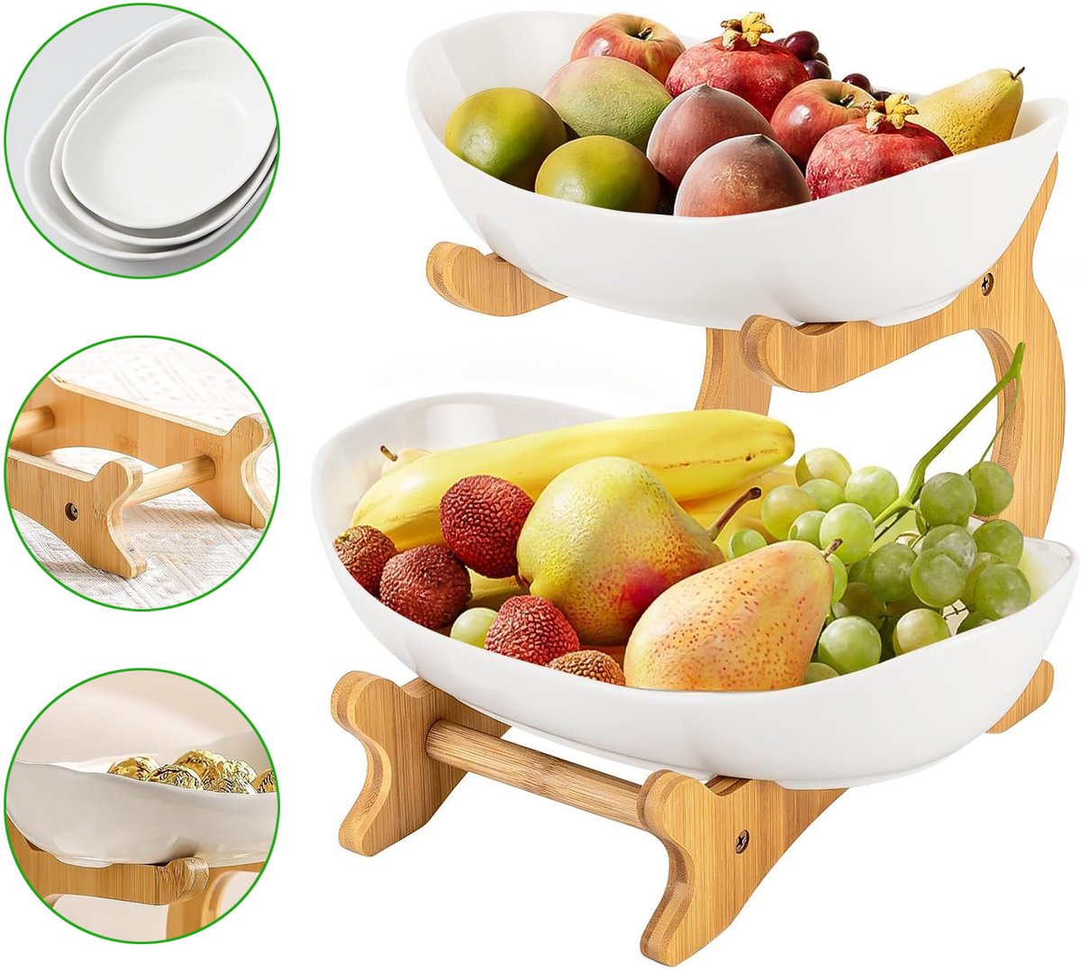 Fruitmandenstandaard - Plastic Fruitschaal Met 2 Lagen - Moderne Fruitschaalhouder - Voor Groentesnacks Uit De Keuken